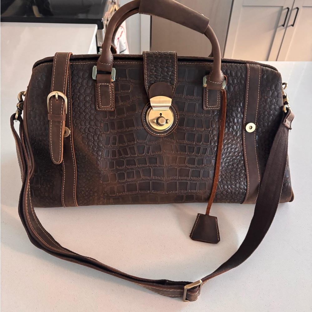 Polare Luxurious Brown Crocodile Pattern Duffel Bag